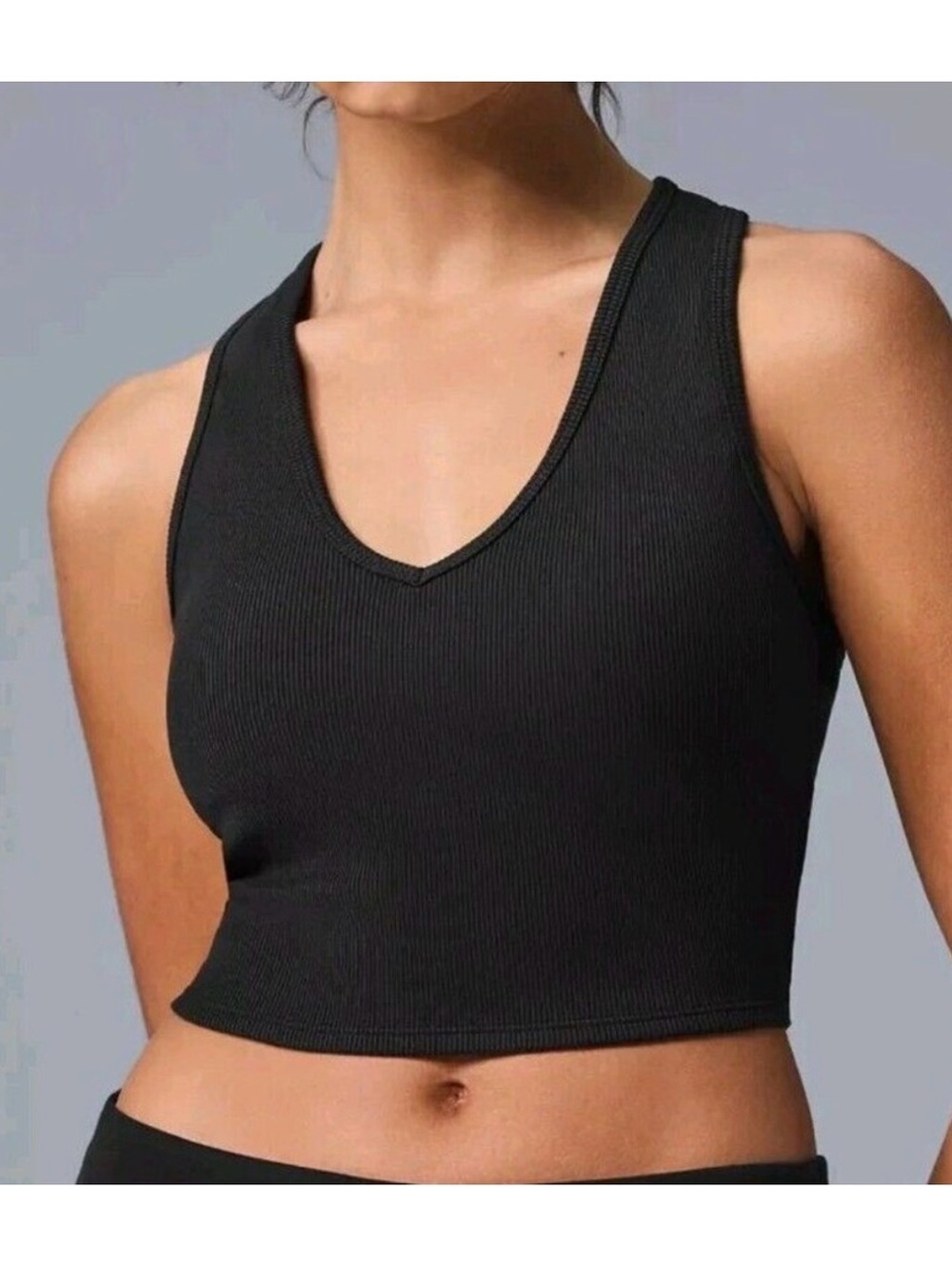 ALO Yoga Black Ribbed V-Neck Crop Tank